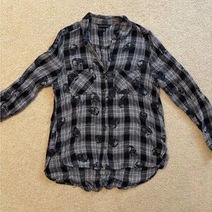 Rock & Republic Black and Gray Plaid Shirt